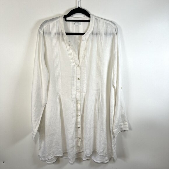 J.Jill Womens Love 100% Linen Long Sleeve Button-Front White Shirt Dress XL‎ - Picture 1 of 9
